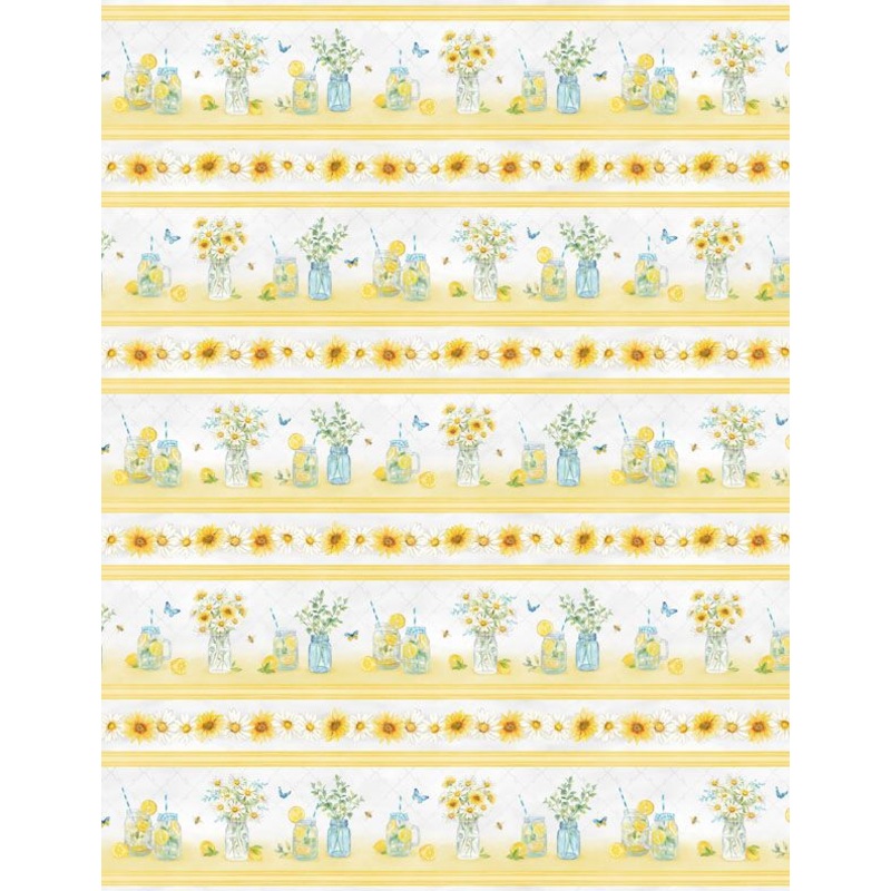 Zest Life Border Stripe Lemon Floral Multi Cynthia Coulter Wilmington Prints Cotton Fabric