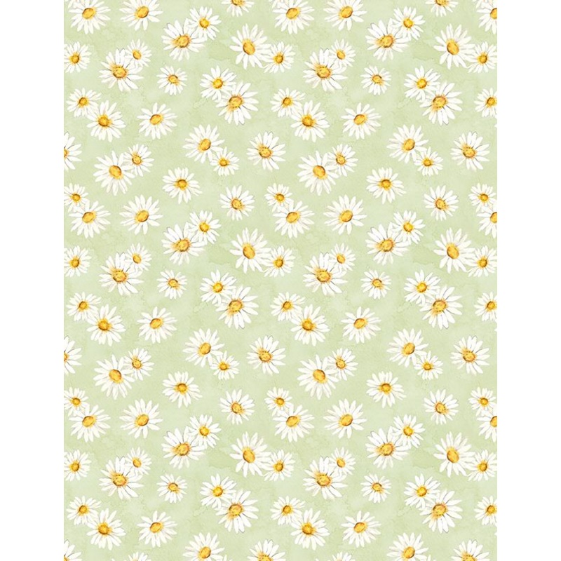 Zest Life Daisy Toss Green Cynthia Coulter Wilmington Prints Cotton Fabric