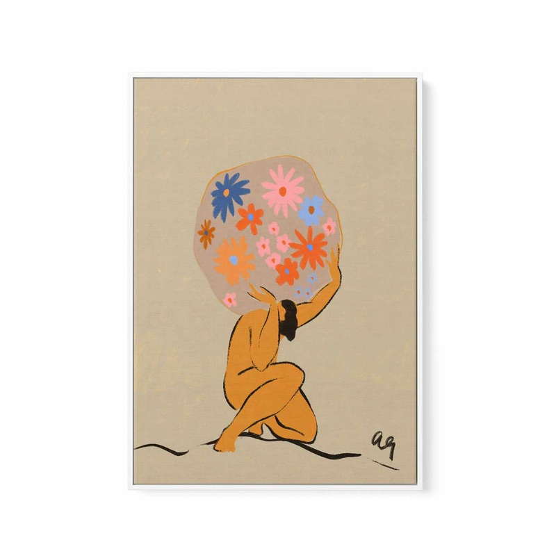 World on her Shoulders by Arty Guava | Framed Canvas Art Print