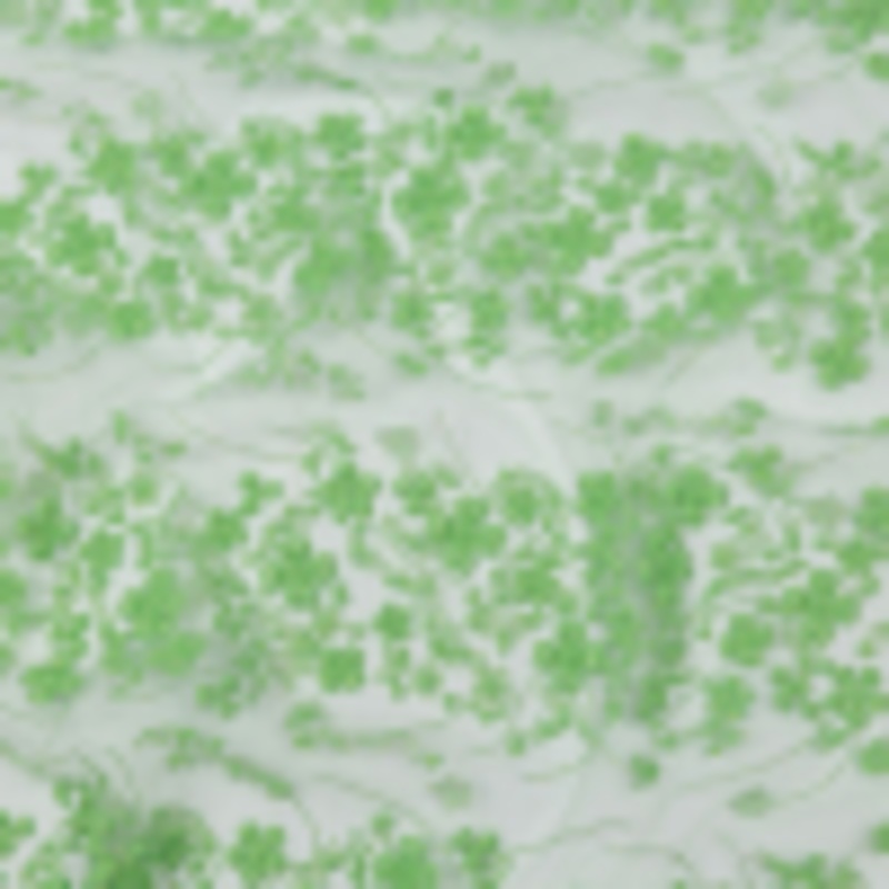 3D Puffy Glitter Tulle - Bright Mint Floral Stripes
