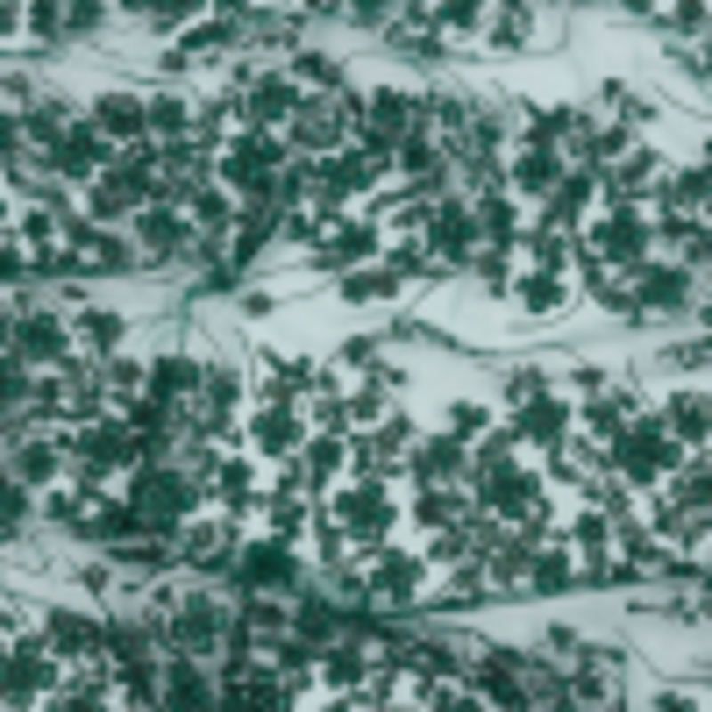 3D Puffy Glitter Tulle - Dark Emerald and Black Floral Stripes