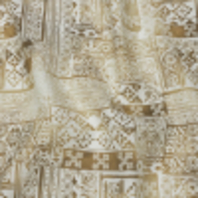 Antique Gold and White Ornamental Stamps Medium Weight Linen Woven