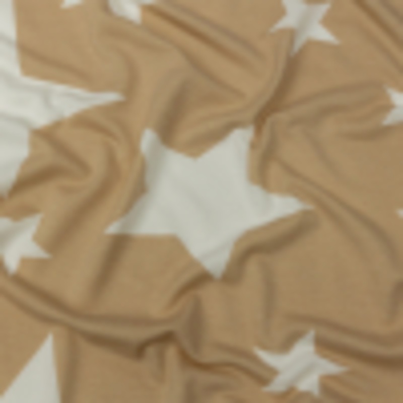Beige and Star White Stars Stretch Polyester and Rayon French Terry
