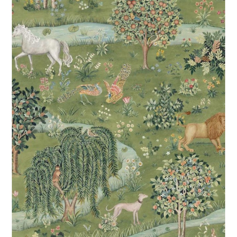 Owl & Willow Wallpaper - Bayleaf/Orange - 217055 - Morris & Co