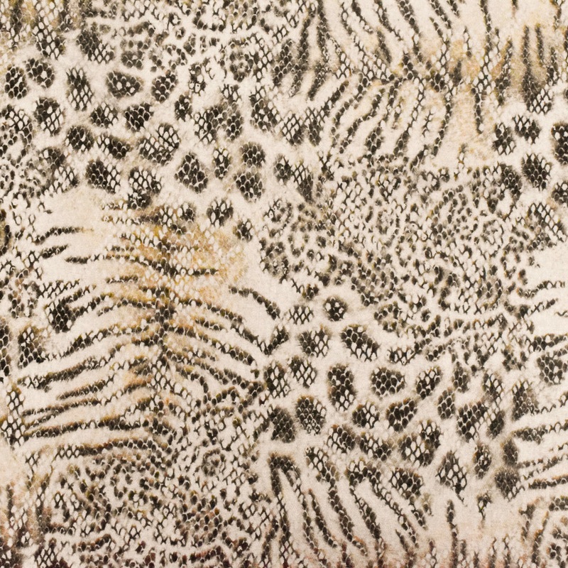 Beige-Black-Multi Reptile Skin Printed Linen Blend Woven Fabric