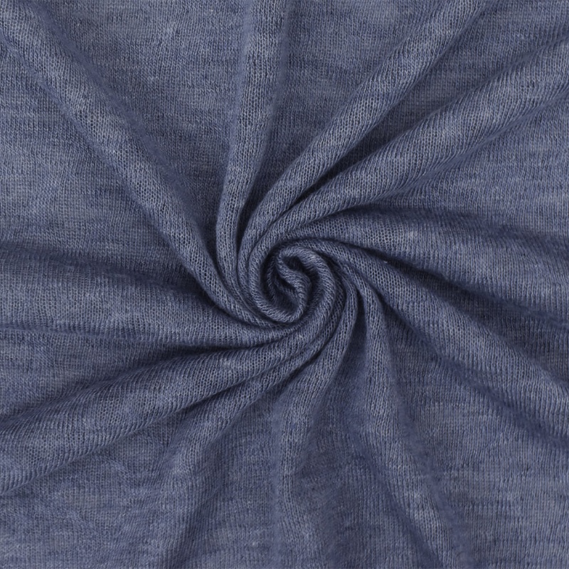 Weather Blue Slub Polyester Rayon Jersey Knit Fabric