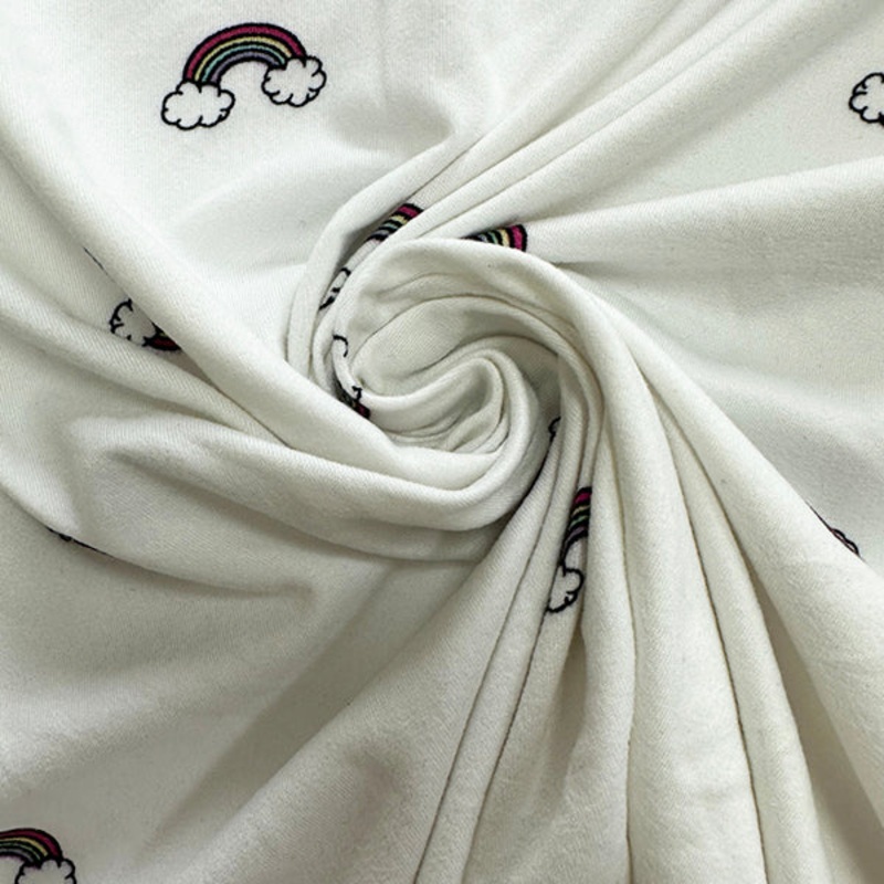 White Rainbow Double Brushed Jersey Knit Fabric