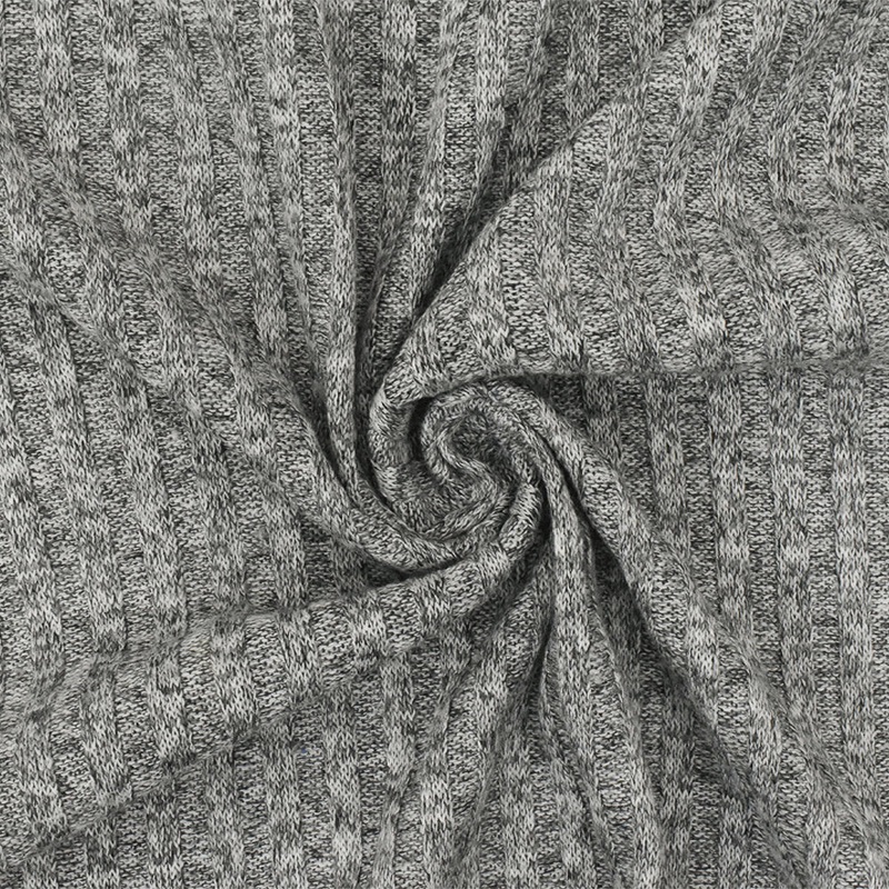 Winter Gray-White-Black Texture Stretch Poly 4x4 Rib Knit Fabric