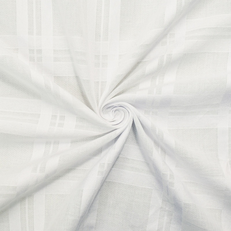 White Famous Maker Cotton Semi-Sheer Plaid Woven Fabric