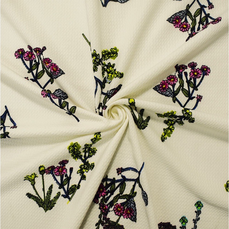 White-Multi Poly Floral Print Stretch Spandex Liverpool Double Knit Fabric