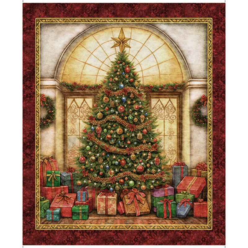 P344 - Wonderful Christmastime Quilt Fabric - Christmas Tree Panel in Multi  - 2600 30333 X - SOLD AS A 36" PANEL